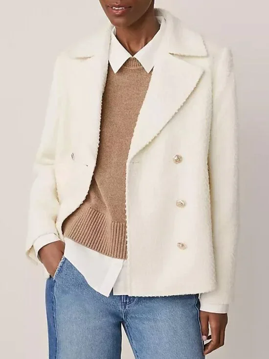 New Ann Taylor Wool Blend Tweed Peacoat Ivory Large $218 - Picture 1 of 8